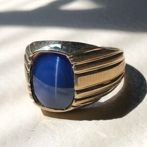 14K gold Blue Sapphire Men's Ring